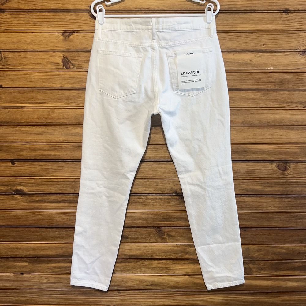 FRAME Le Garcon Jeans Womens Size 26 White Denim Distressed Mid Rise NEW - Picture 2 of 11